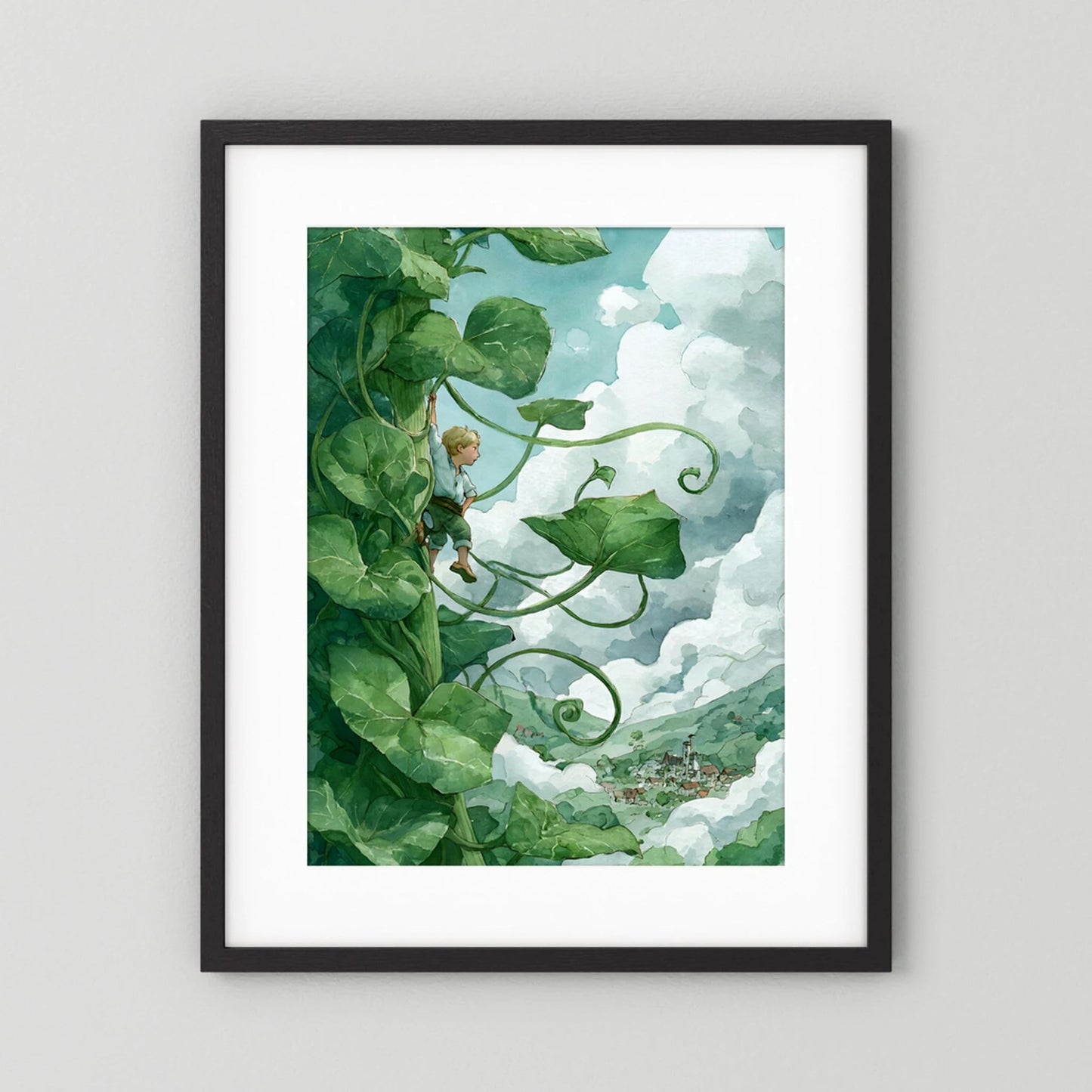 Jack’s Ascent to the Clouds - Jack and the Beanstalk in Watercolors