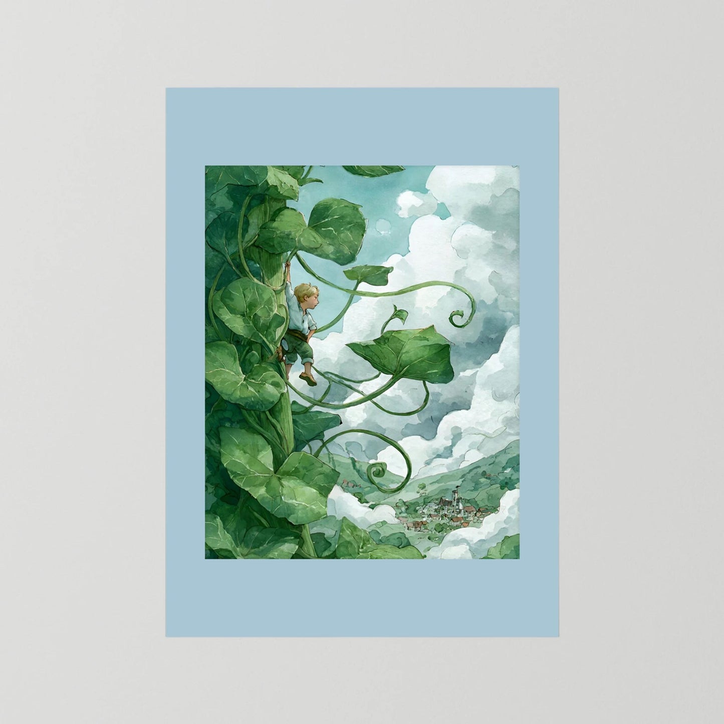 Jack’s Ascent to the Clouds - Jack and the Beanstalk in Watercolors