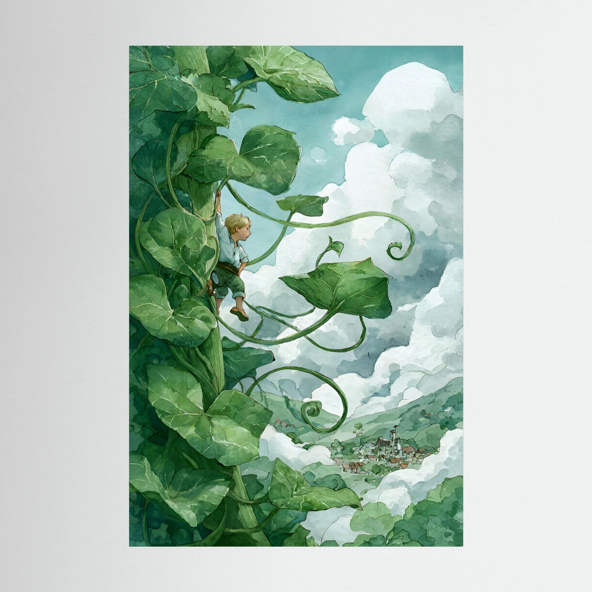 Jack’s Ascent to the Clouds - Jack and the Beanstalk in Watercolors