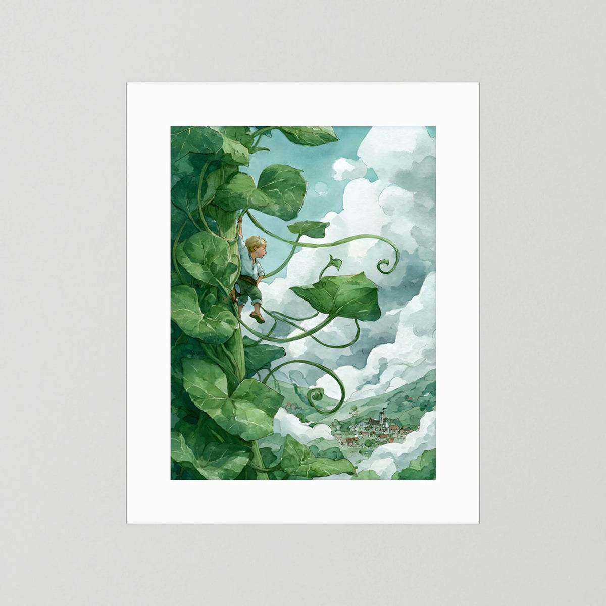 Jack’s Ascent to the Clouds - Jack and the Beanstalk in Watercolors