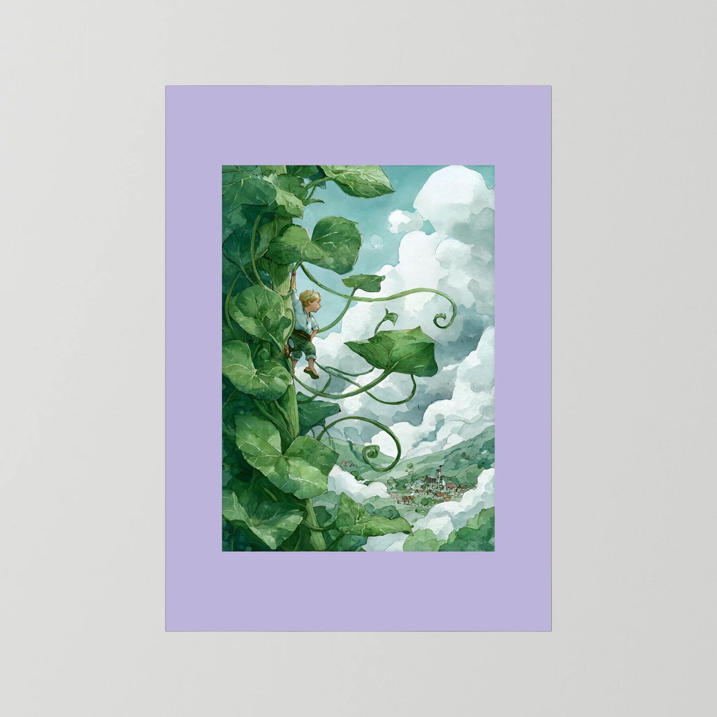 Jack’s Ascent to the Clouds - Jack and the Beanstalk in Watercolors