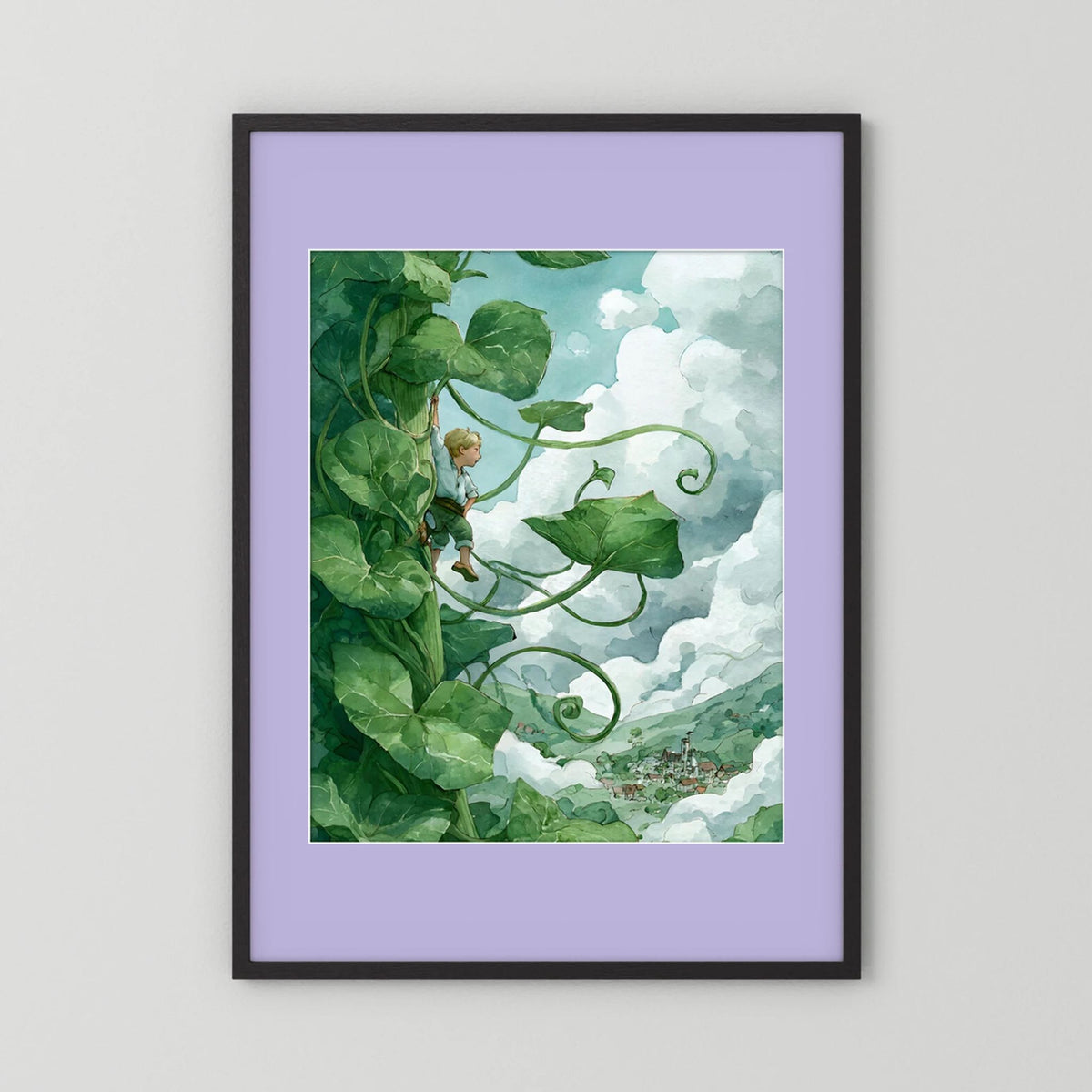 Jack’s Ascent to the Clouds - Jack and the Beanstalk in Watercolors