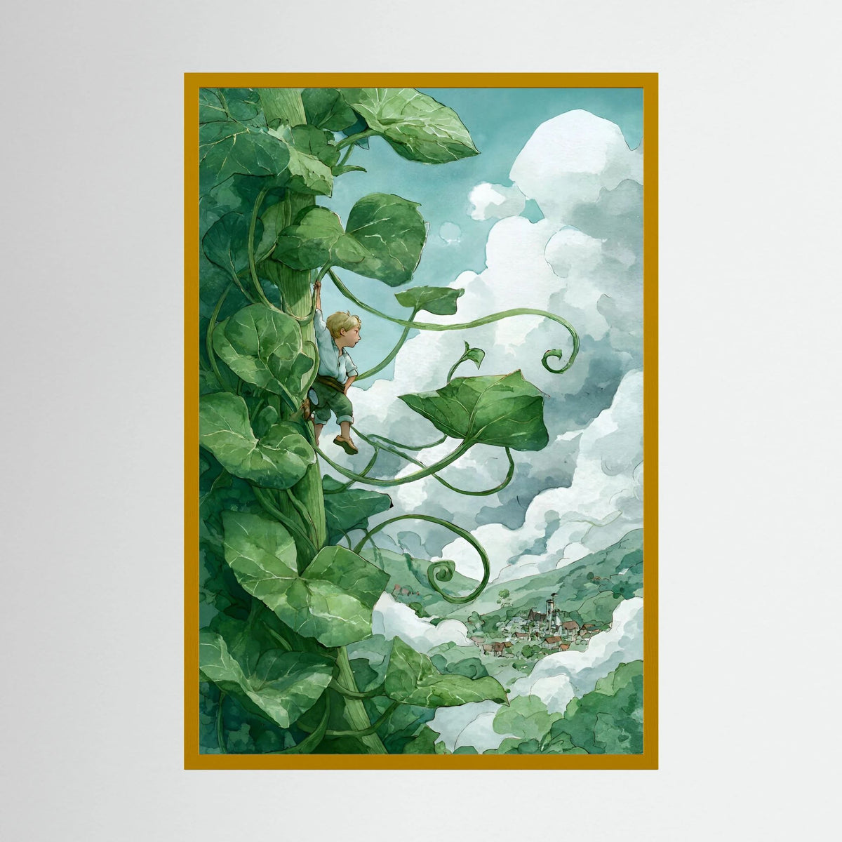Jack’s Ascent to the Clouds - Jack and the Beanstalk in Watercolors