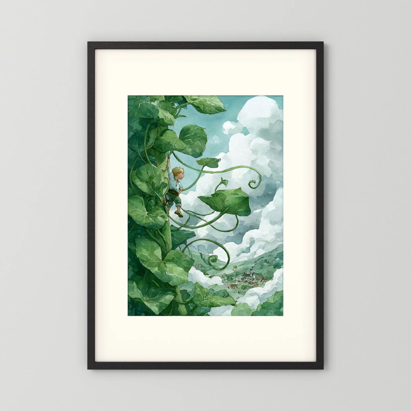 Jack’s Ascent to the Clouds - Jack and the Beanstalk in Watercolors
