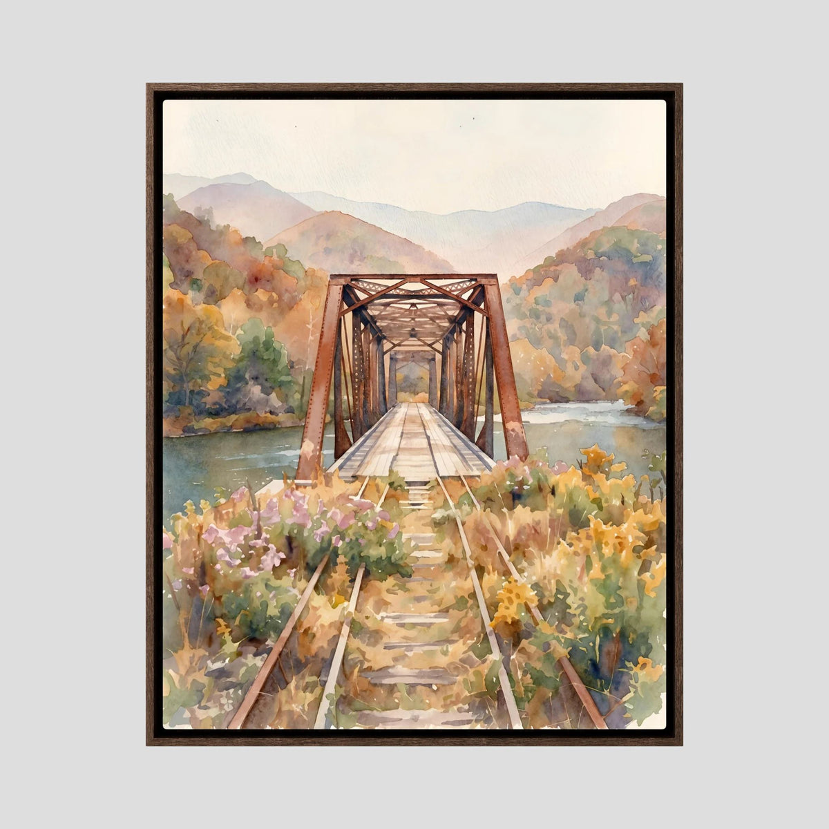 Old Bridge in Autumn in Watercolors