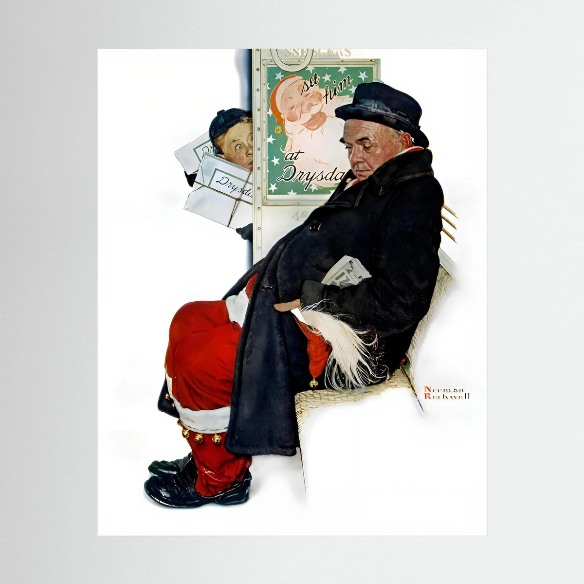 Norman Rockwell “Off Duty Santa” 1940 Vintage Christmas Art Print
