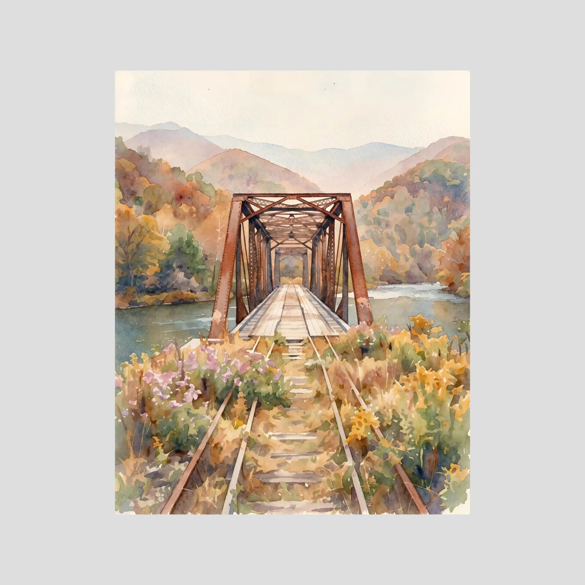 Old Bridge in Autumn in Watercolors