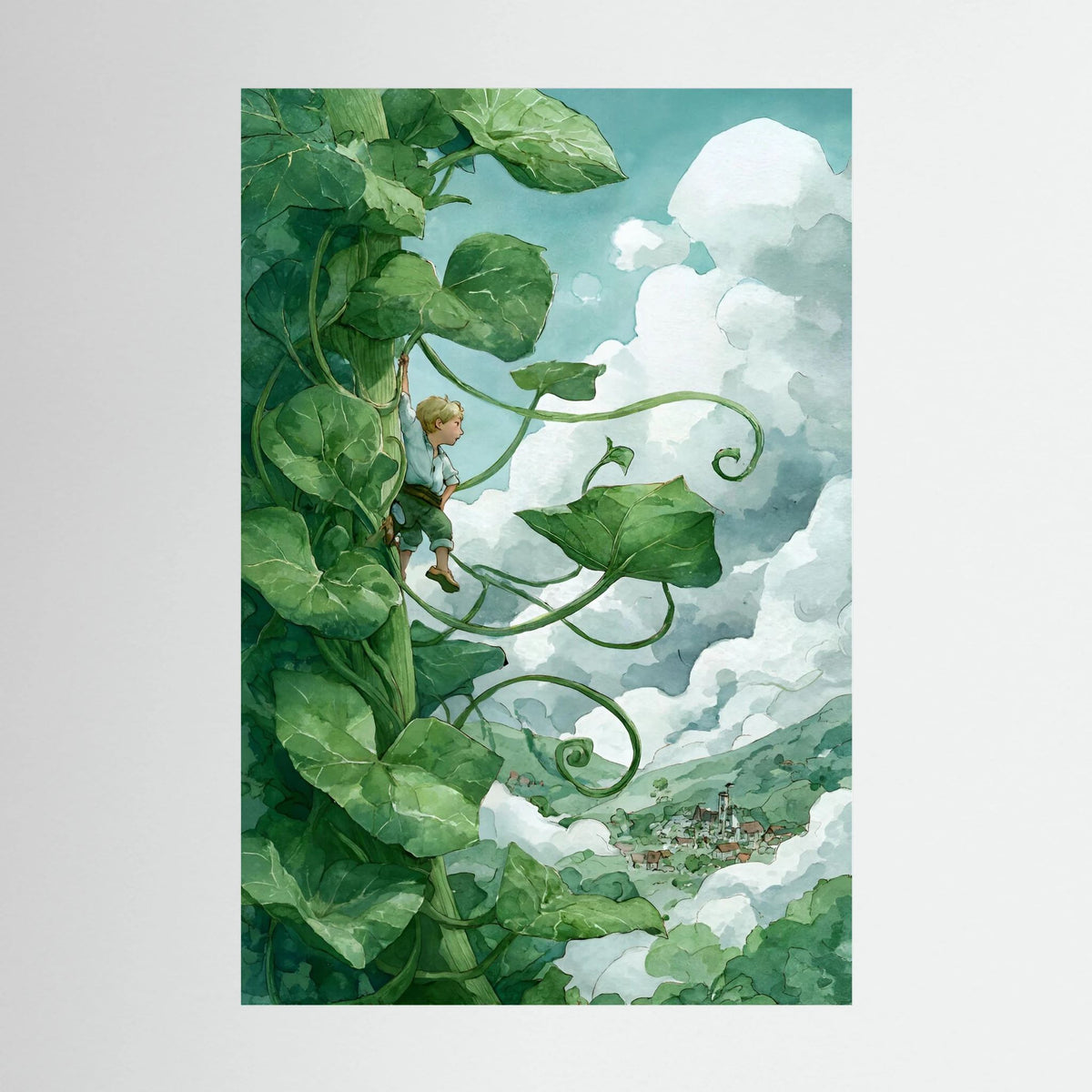 Jack’s Ascent to the Clouds - Jack In The Beanstalk in Watercolors