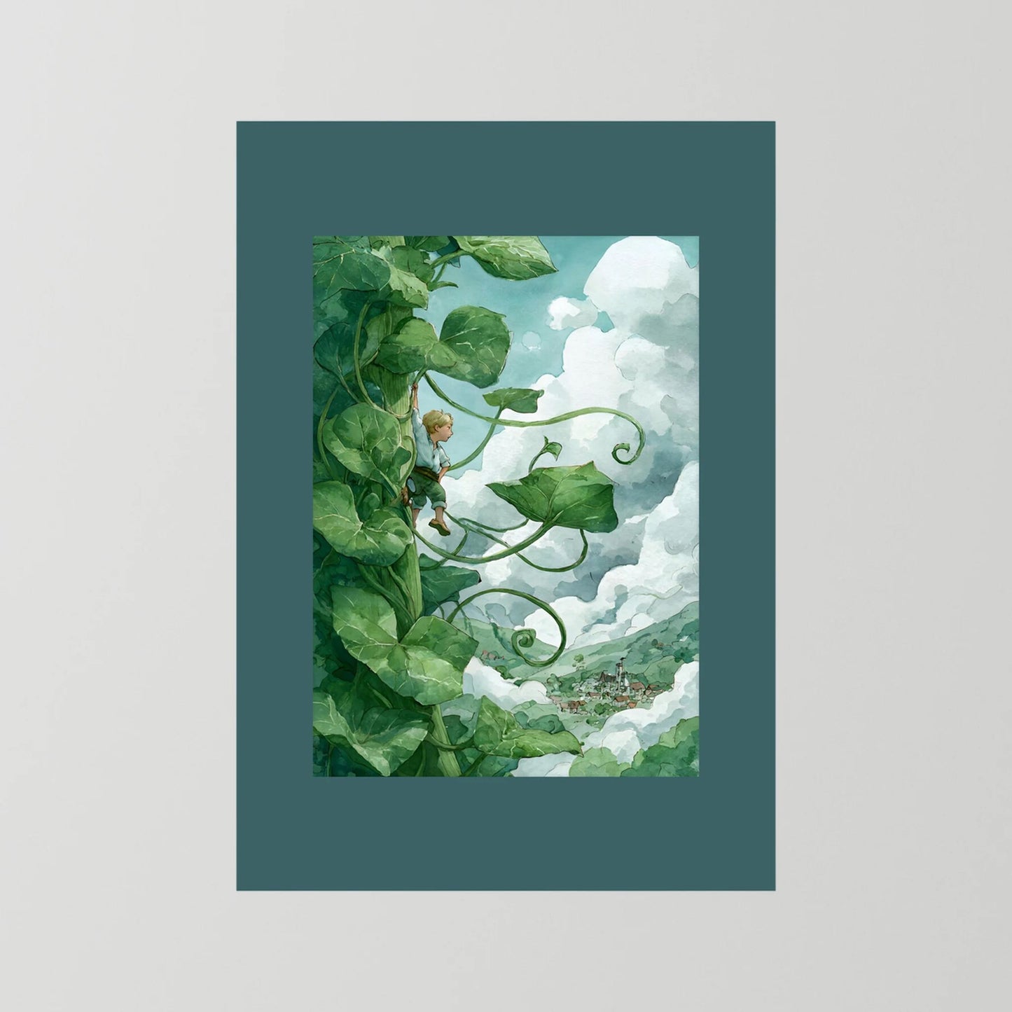 Jack’s Ascent to the Clouds - Jack and the Beanstalk in Watercolors