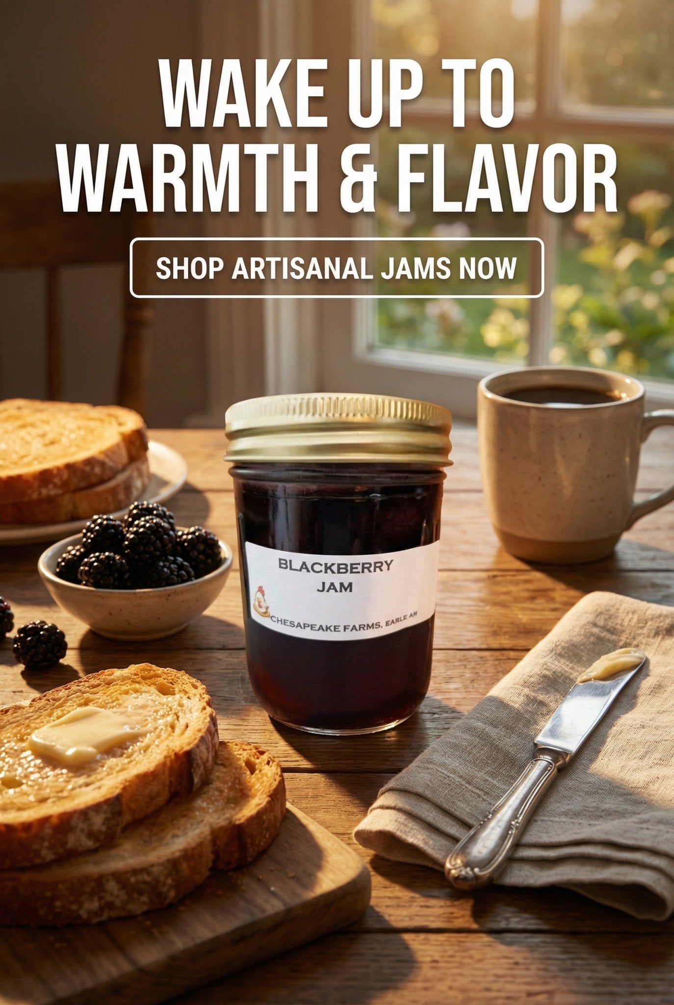 Organic Blackberry Jam – 8 oz Jar – Arkansas Grown & Made – Sweet Gift - Chesapeake Farms LLC - Gourmet Jams/Jellies & Coffee - Original Artworks - Antiques