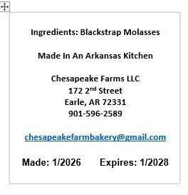 Organic Blackstrap Molasses 4oz – Arkansas Grown | Small Batch | Great Gift Idea - Chesapeake Farms LLC - Gourmet Jams/Jellies & Coffee - Original Artworks - Antiques