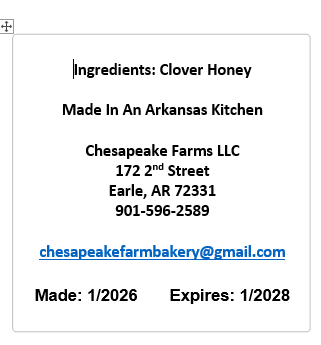 Organic Clover Honey 4oz – Arkansas Grown | Small Batch | Great Gift Idea | Raw, - Chesapeake Farms LLC - Gourmet Jams/Jellies & Coffee - Original Artworks - Antiques
