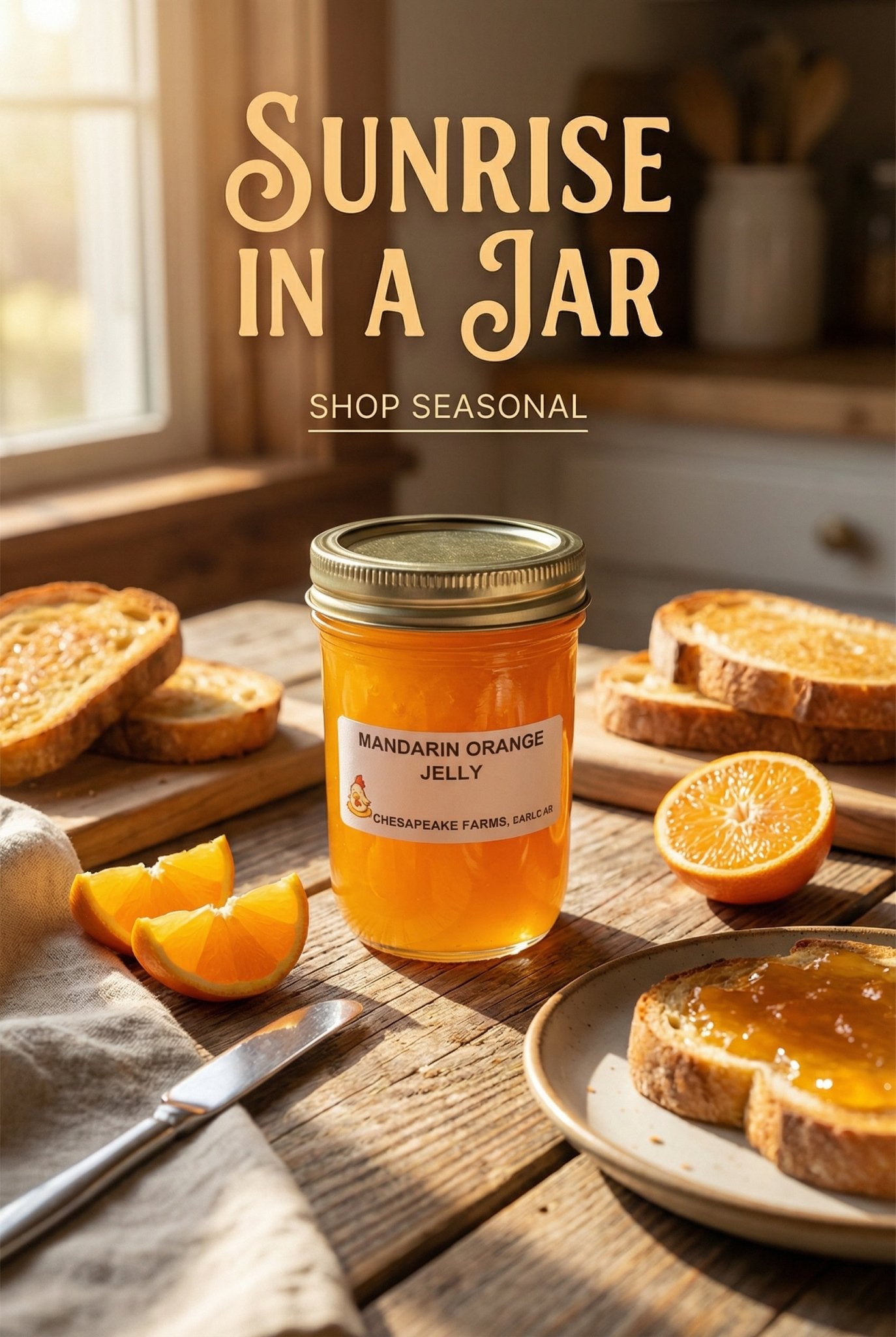 Organic Mandarin Orange Jelly – 8 oz Small - Batch, Vegan, Gluten - Free Seasonal - Chesapeake Farms LLC - Gourmet Jams/Jellies & Coffee - Original Artworks - Antiques