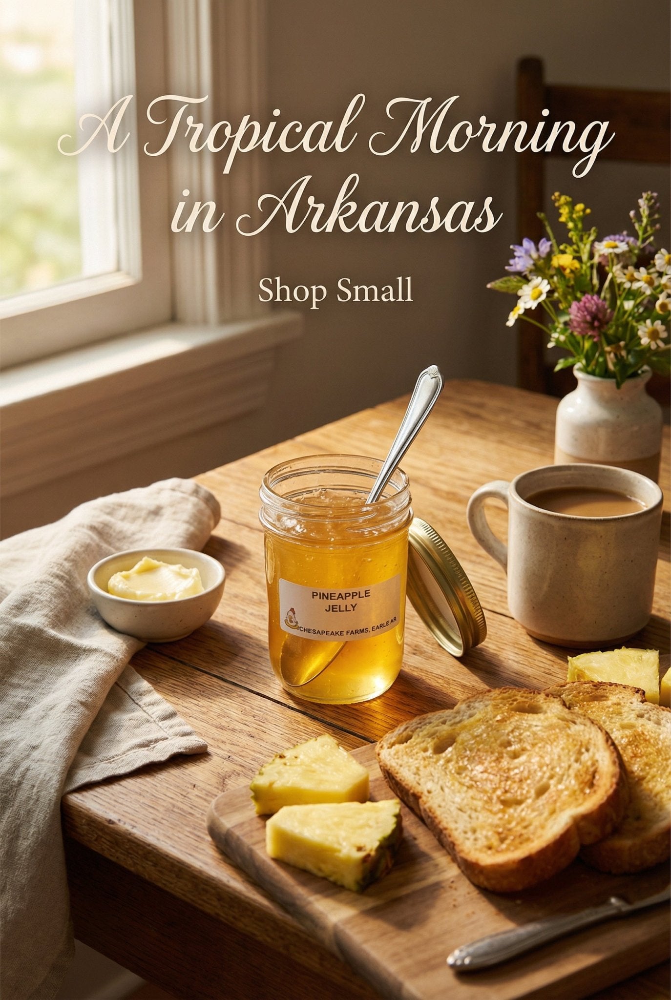Organic Pineapple Jelly 8oz – Arkansas Made | Small Batch | Vegan & Gluten - Free - Chesapeake Farms LLC - Gourmet Jams/Jellies & Coffee - Original Artworks - Antiques
