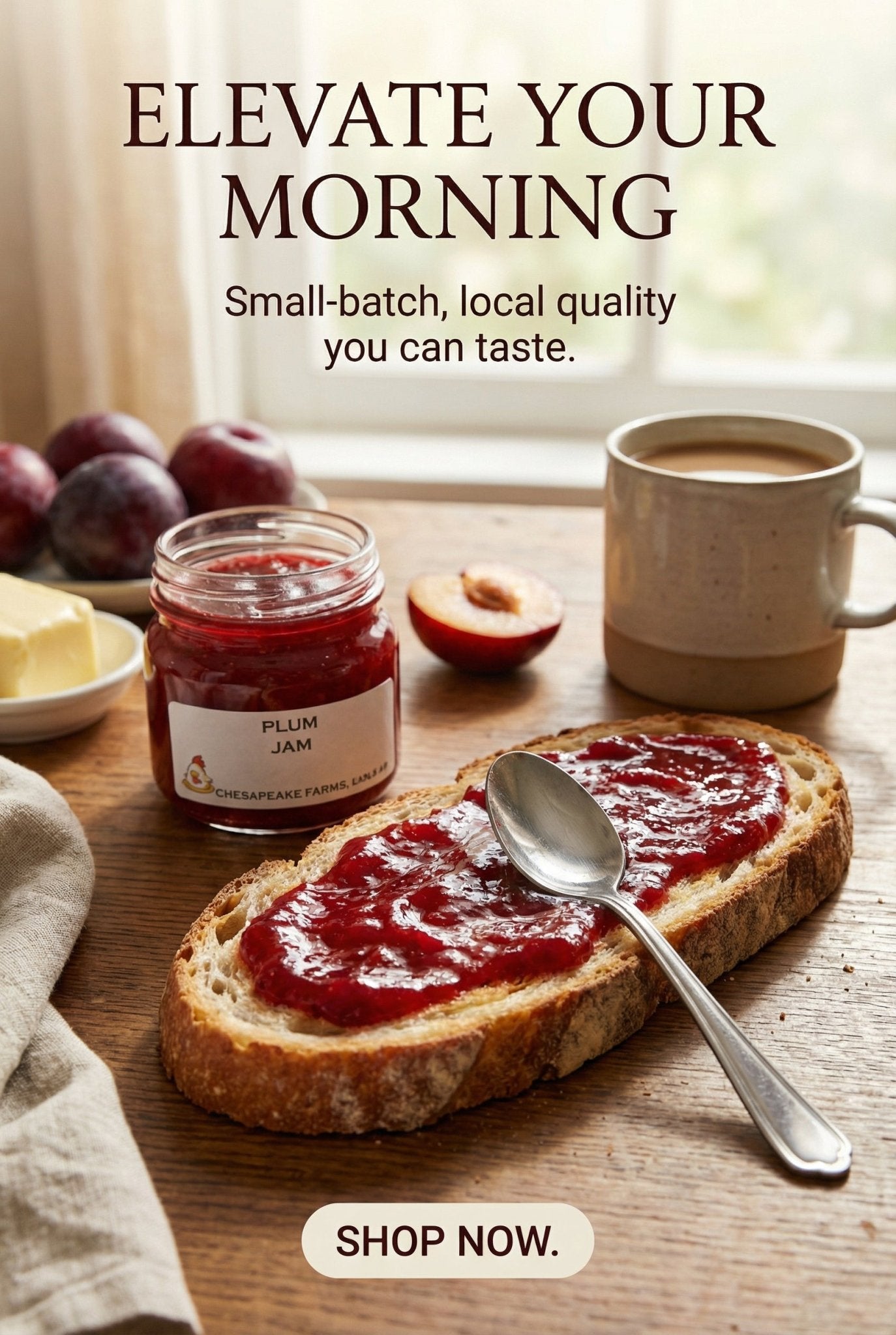 Organic Plum Jam – 8 oz Jar – Small Batch, Seasonal Fruit – Vegan & Gluten - Free - Chesapeake Farms LLC - Gourmet Jams/Jellies & Coffee - Original Artworks - Antiques