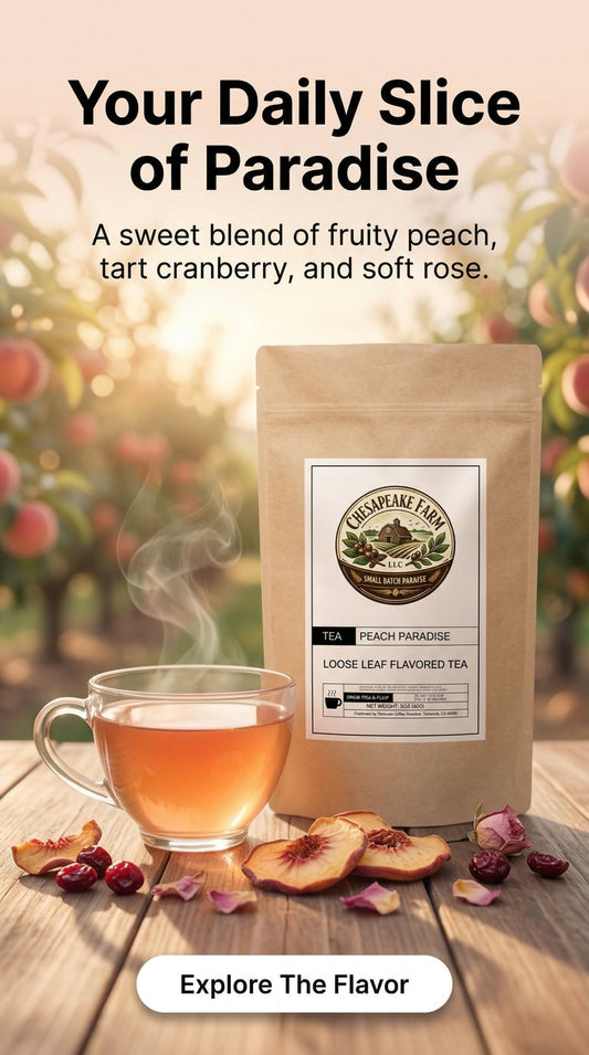 Peach Paradise – Fruity, Smooth & Naturally Sweet Herbal Blend - Chesapeake Farms LLC - Gourmet Jams/Jellies & Coffee - Original Artworks - Antiques