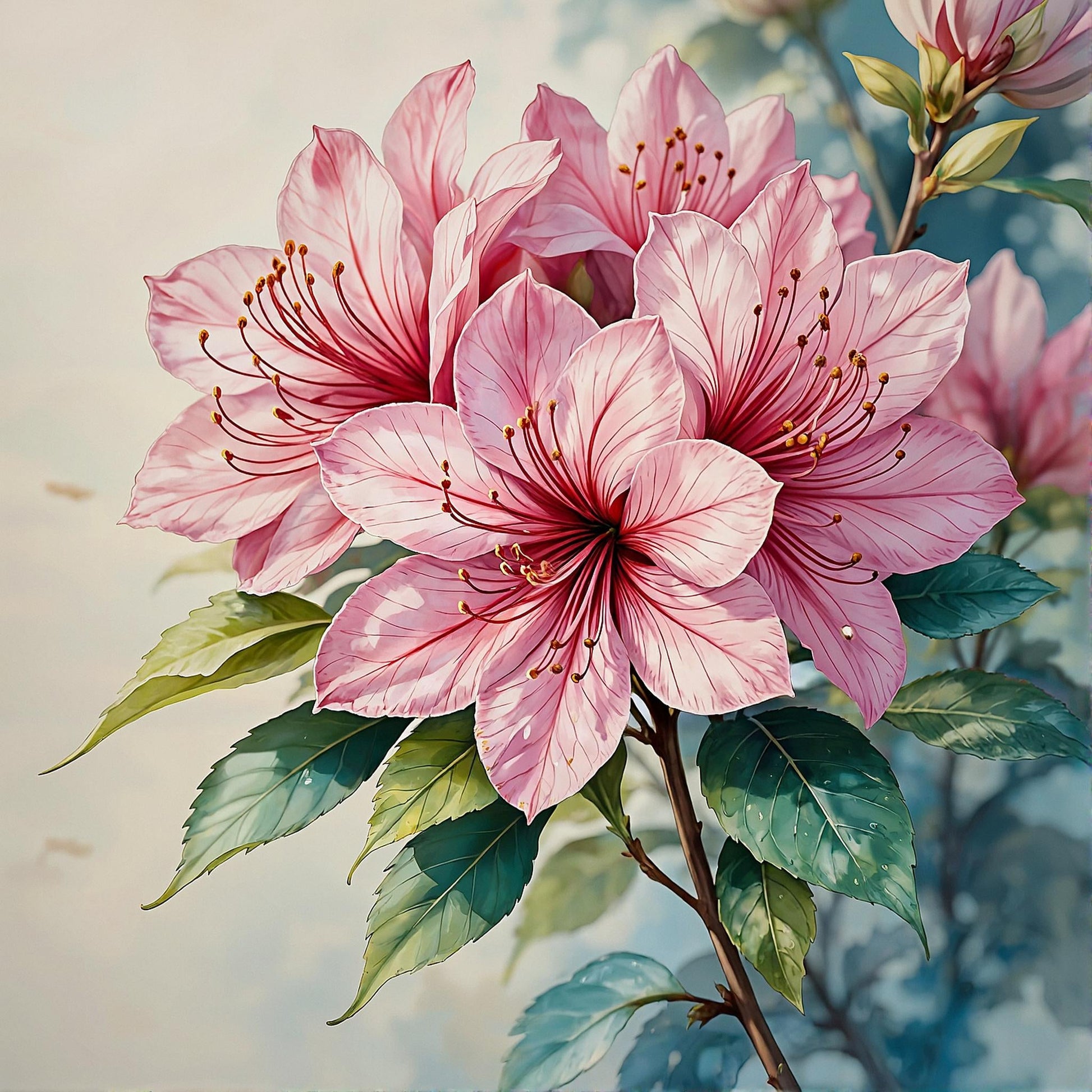 Pink Azalea Blossoms In Watercolors Digital Wall Art – Instant Download - Chesapeake Farms LLC - Gourmet Jams/Jellies & Coffee - Original Artworks - Antiques