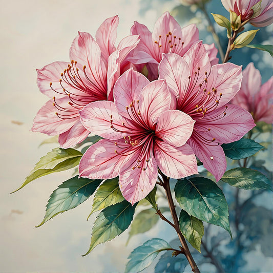 Pink Azalea Blossoms In Watercolors Digital Wall Art – Instant Download - Chesapeake Farms LLC - Gourmet Jams/Jellies & Coffee - Original Artworks - Antiques