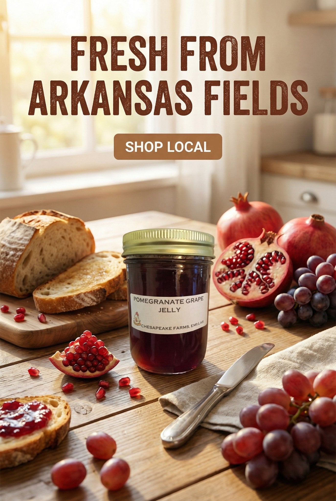 Pomegranate Grape Jelly – 8 oz Jar | Organic, Arkansas - Grown | Sweet - Tart Spread - Chesapeake Farms LLC - Gourmet Jams/Jellies & Coffee - Original Artworks - Antiques