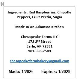 Raspberry Chipotle Jam – 8 oz Jar – Organic, Arkansas Grown – Small Batch – Swee - Chesapeake Farms LLC - Gourmet Jams/Jellies & Coffee - Original Artworks - Antiques