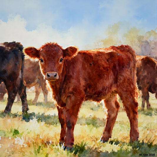 Red Angus Calf Study A In Watercolor Digital Wall Art – Instant Download - Chesapeake Farms LLC - Gourmet Jams/Jellies & Coffee - Original Artworks - Antiques