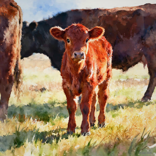 Red Angus Calf Study B In Watercolor Digital Wall Art – Instant Download - Chesapeake Farms LLC - Gourmet Jams/Jellies & Coffee - Original Artworks - Antiques