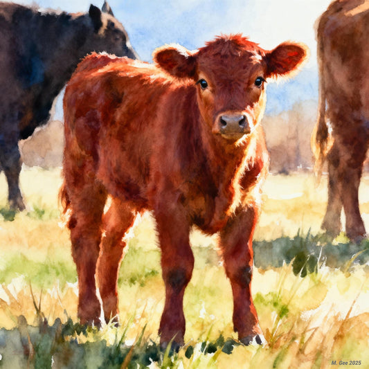 Red Angus Calf Study C In Watercolor Digital Wall Art – Instant Download - Chesapeake Farms LLC - Gourmet Jams/Jellies & Coffee - Original Artworks - Antiques