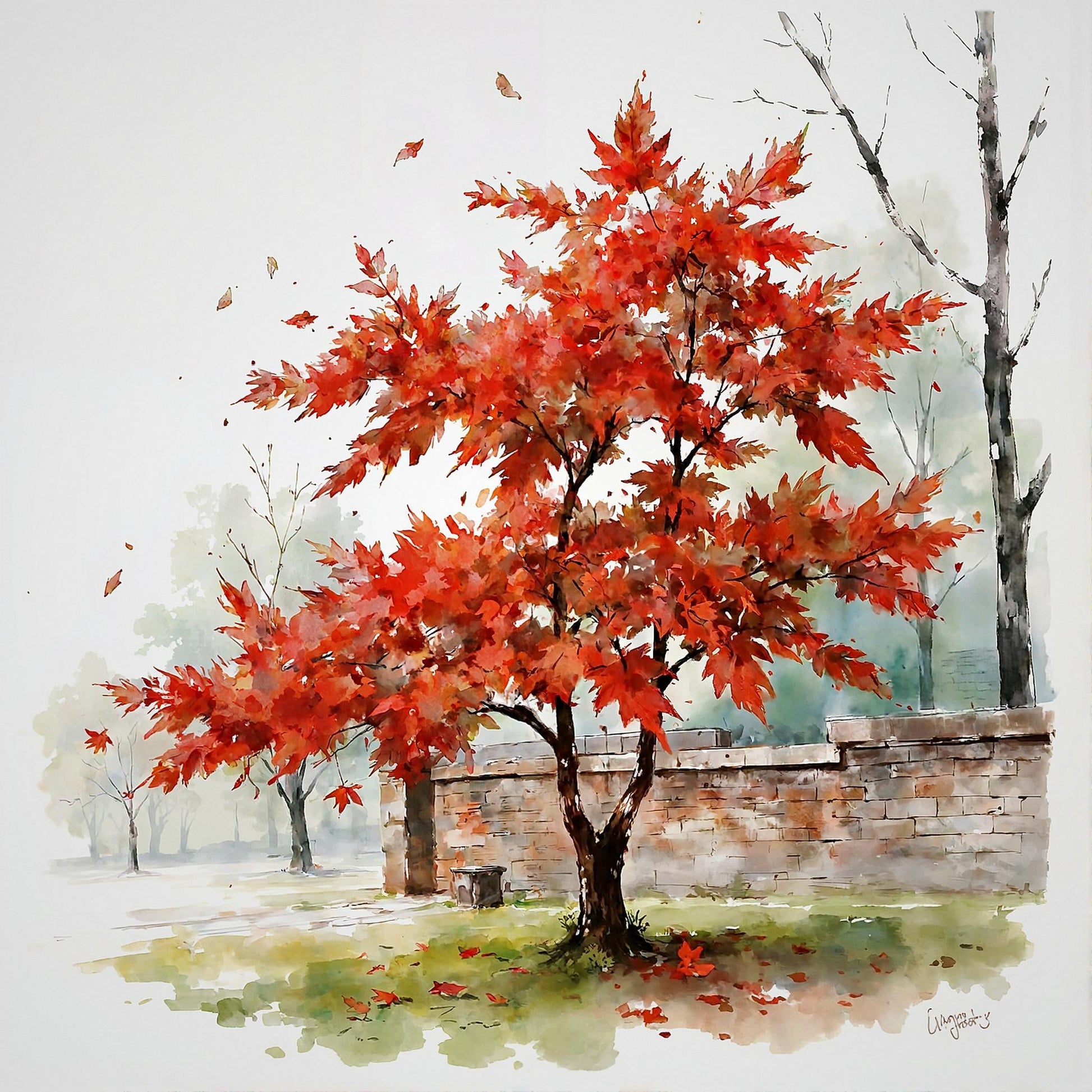 Red Japanese Maple Study B In Watercolors Digital Wall Art – Instant Download - Chesapeake Farms LLC - Gourmet Jams/Jellies & Coffee - Original Artworks - Antiques