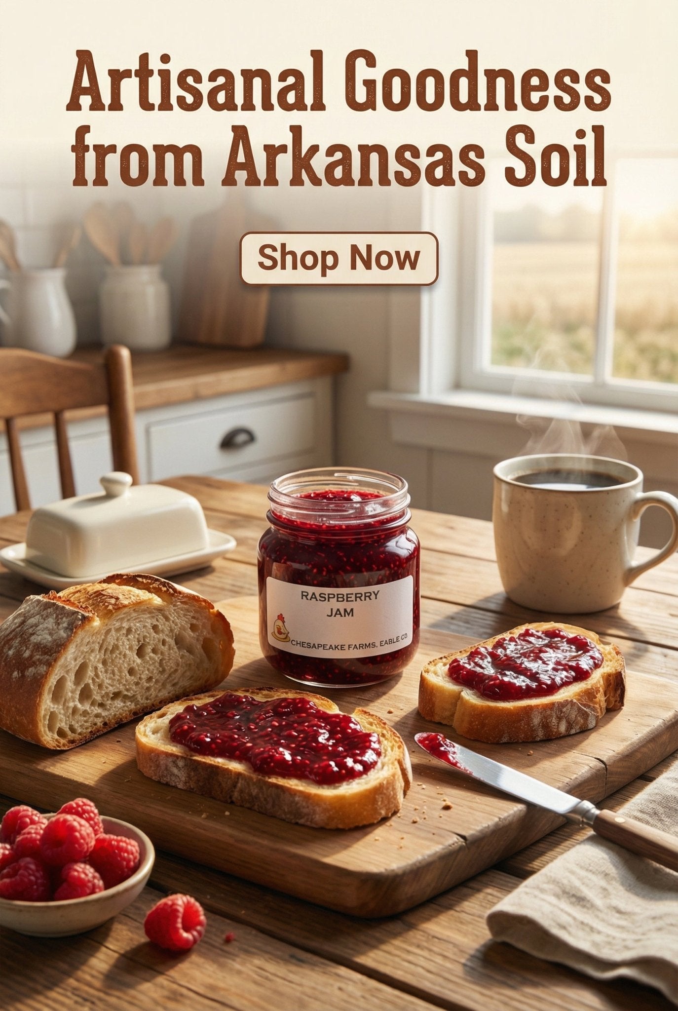 Red Raspberry Jam – 8 oz Jar – Organic, Arkansas Grown – Small Batch – Bold - Chesapeake Farms LLC - Gourmet Jams/Jellies & Coffee - Original Artworks - Antiques