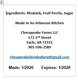 Rhubarb Jam – 8 oz Jar – Organic, Arkansas Grown – Small Batch – Tangy - Chesapeake Farms LLC - Gourmet Jams/Jellies & Coffee - Original Artworks - Antiques