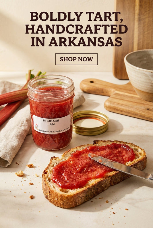 Rhubarb Jam – 8 oz Jar – Organic, Arkansas Grown – Small Batch – Tangy - Chesapeake Farms LLC - Gourmet Jams/Jellies & Coffee - Original Artworks - Antiques