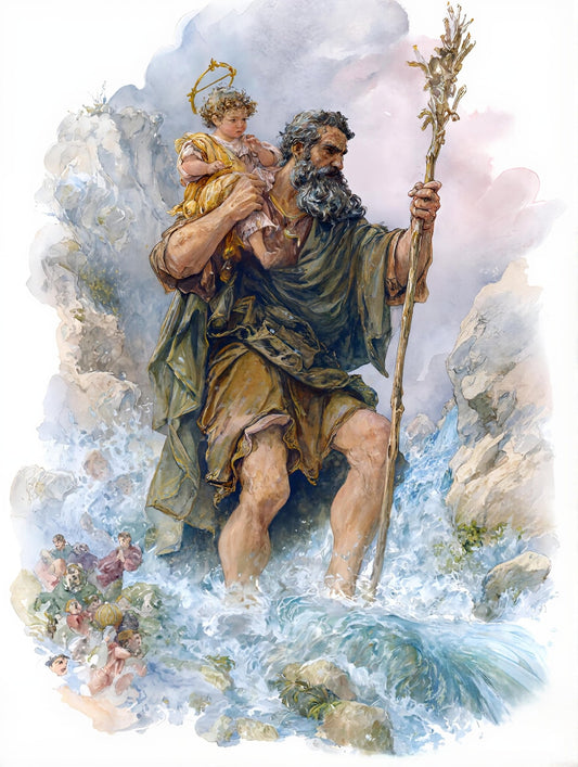 Saint Christopher Crossing River - Digital Wall Art – Instant Download - Chesapeake Farms LLC - Gourmet Jams/Jellies & Coffee - Original Artworks - Antiques