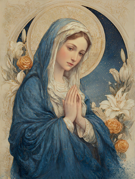 Saint Mary in Blue with Halo - Digital Wall Art – Instant Download - Chesapeake Farms LLC - Gourmet Jams/Jellies & Coffee - Original Artworks - Antiques