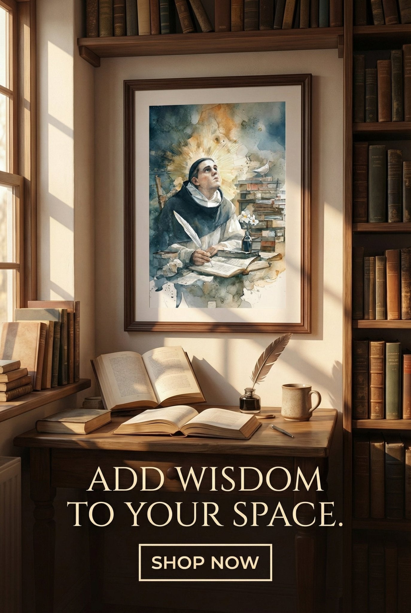St. Thomas Aquinas with Quill - Digital Wall Art – Instant Download - Chesapeake Farms LLC - Gourmet Jams/Jellies & Coffee - Original Artworks - Antiques