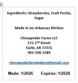 Strawberry Jam – 8 oz Jar – Organic, Arkansas Grown – Small Batch – Classic - Chesapeake Farms LLC - Gourmet Jams/Jellies & Coffee - Original Artworks - Antiques