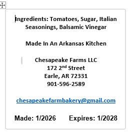 Tomato Jam – 8 oz Jar – Organic, Arkansas Grown – Small Batch – Sweet & Savory G - Chesapeake Farms LLC - Gourmet Jams/Jellies & Coffee - Original Artworks - Antiques