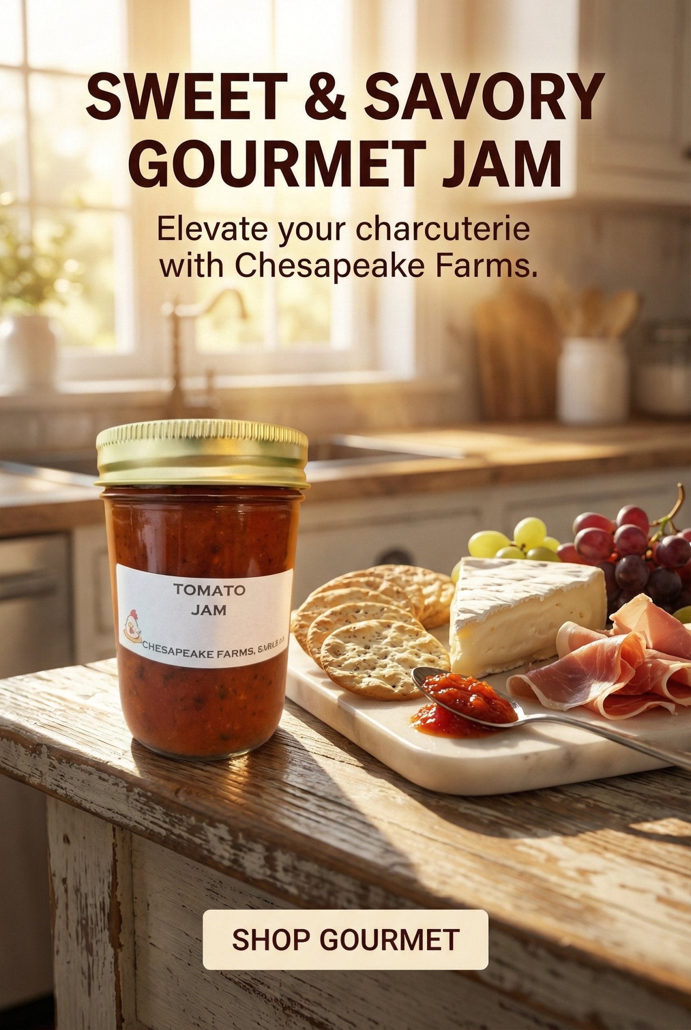 Tomato Jam – 8 oz Jar – Organic, Arkansas Grown – Small Batch – Sweet & Savory G - Chesapeake Farms LLC - Gourmet Jams/Jellies & Coffee - Original Artworks - Antiques