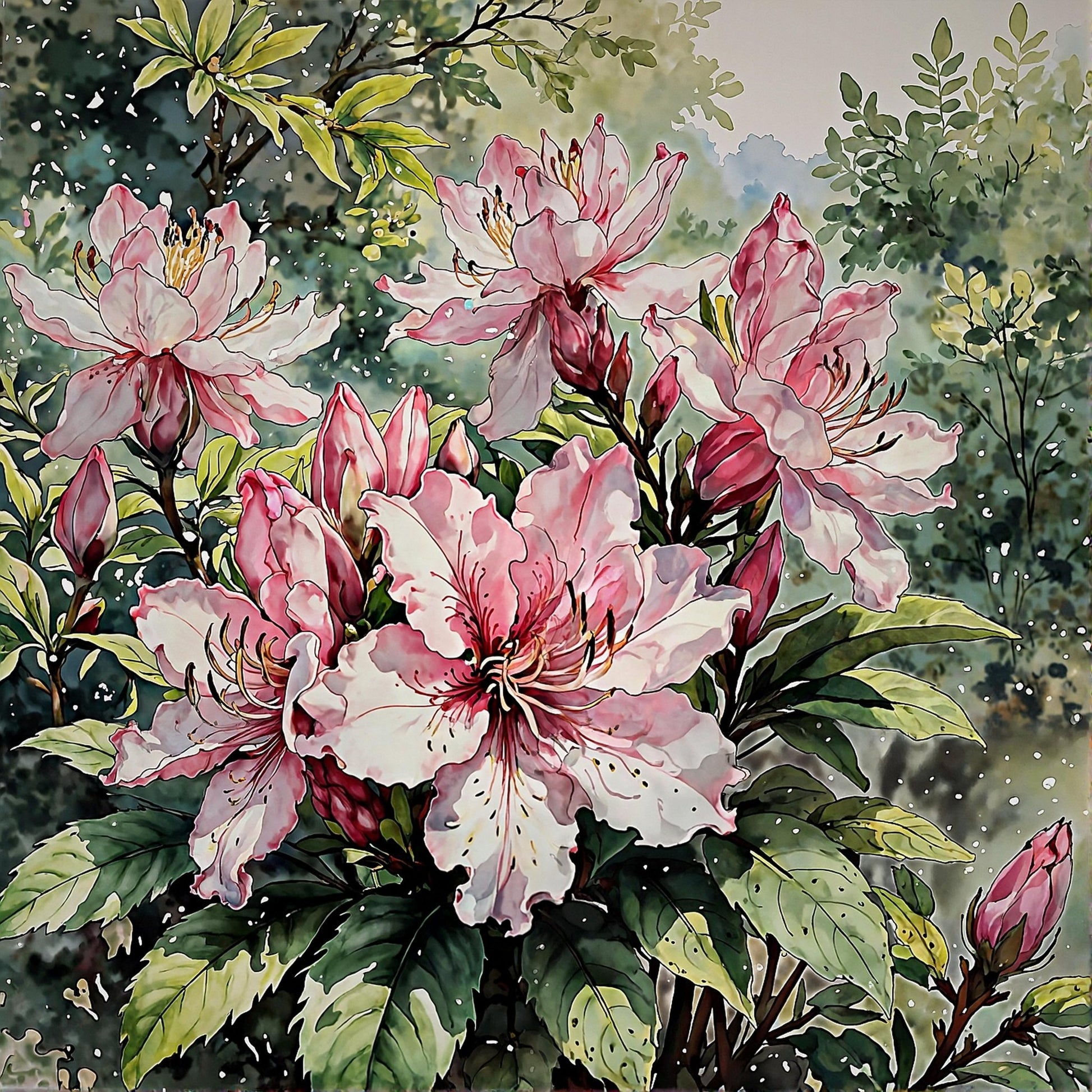 Vibrant Azalea Pink Flowers In Watercolors Digital Wall Art – Instant Download - Chesapeake Farms LLC - Gourmet Jams/Jellies & Coffee - Original Artworks - Antiques