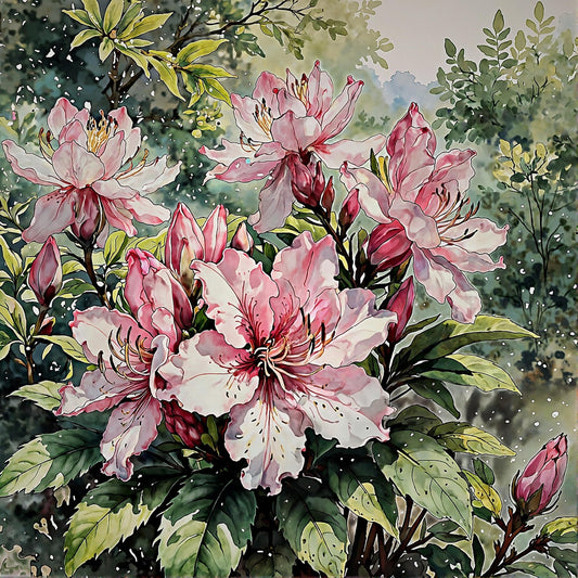Vibrant Azalea Pink Flowers In Watercolors Digital Wall Art – Instant Download - Chesapeake Farms LLC - Gourmet Jams/Jellies & Coffee - Original Artworks - Antiques